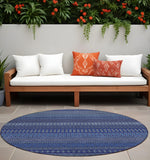 8' Round Navy Blue Round Striped Washable Non Skid Indoor Outdoor Area Rug