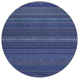 8' Round Navy Blue Round Striped Washable Non Skid Indoor Outdoor Area Rug