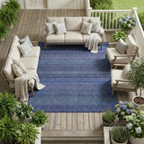 8' X 10' Navy Blue Striped Washable Non Skid Indoor Outdoor Area Rug