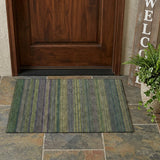 2' X 3' Olive Green Striped Washable Non Skid Indoor Outdoor Area Rug