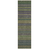 2' X 8' Olive Green Striped Washable Indoor Outdoor Runner Rug
