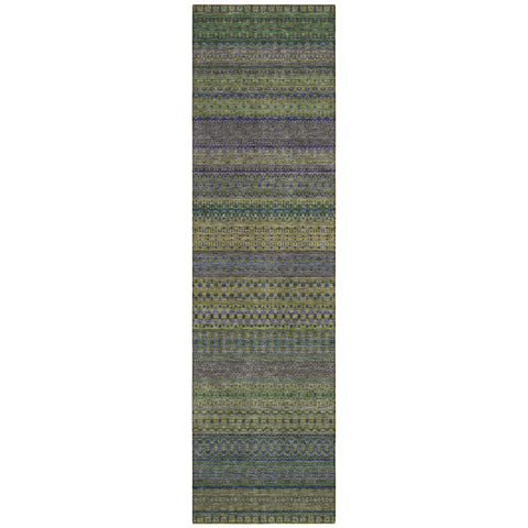 2' X 8' Olive Green Striped Washable Indoor Outdoor Runner Rug