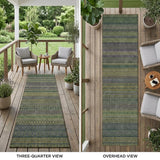 2' X 8' Olive Green Striped Washable Indoor Outdoor Runner Rug