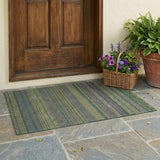 3' X 5' Olive Green Striped Washable Non Skid Indoor Outdoor Area Rug