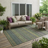 5' X 8' Olive Green Striped Washable Non Skid Indoor Outdoor Area Rug