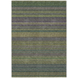 5' X 8' Olive Green Striped Washable Non Skid Indoor Outdoor Area Rug
