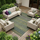 8' X 10' Olive Green Striped Washable Non Skid Indoor Outdoor Area Rug