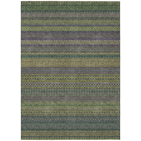 8' X 10' Olive Green Striped Washable Non Skid Indoor Outdoor Area Rug