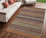 5' X 8' Orange Striped Washable Non Skid Indoor Outdoor Area Rug