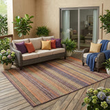 5' X 8' Orange Striped Washable Non Skid Indoor Outdoor Area Rug