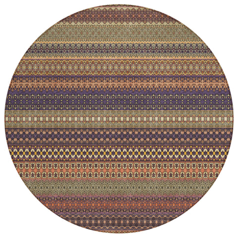 8' Round Orange Round Striped Washable Non Skid Indoor Outdoor Area Rug