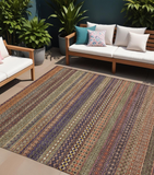 8' X 10' Orange Striped Washable Non Skid Indoor Outdoor Area Rug