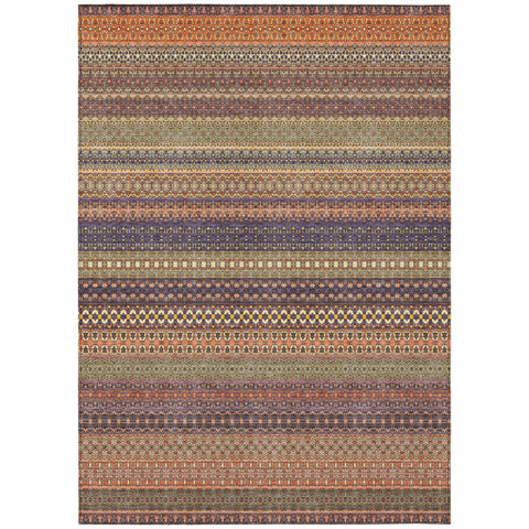 8' X 10' Orange Striped Washable Non Skid Indoor Outdoor Area Rug