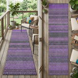 8' Runner Purple Striped Washable Non Skid Indoor Outdoor Runner Rug