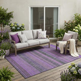 5' X 8' Purple Striped Washable Non Skid Indoor Outdoor Area Rug