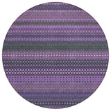 8' Round Purple Round Striped Washable Non Skid Indoor Outdoor Area Rug