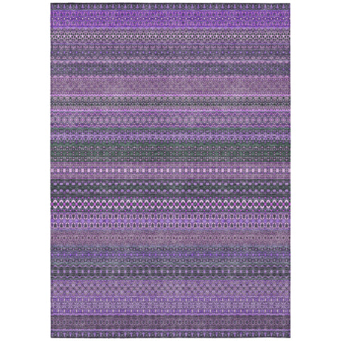 8' X 10' Purple Striped Washable Non Skid Indoor Outdoor Area Rug