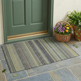 3' X 5' Sage Striped Washable Non Skid Indoor Outdoor Area Rug