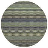 8' Round Sage Round Striped Washable Non Skid Indoor Outdoor Area Rug