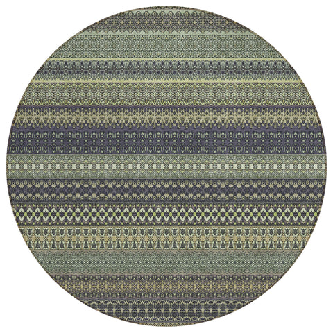 8' Round Sage Round Striped Washable Non Skid Indoor Outdoor Area Rug
