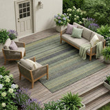 8' X 10' Sage Striped Washable Non Skid Indoor Outdoor Area Rug