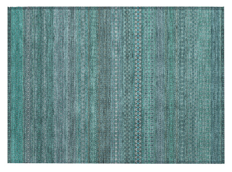 2' X 3' Turquoise Striped Washable Non Skid Indoor Outdoor Area Rug