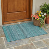 2' X 3' Turquoise Striped Washable Non Skid Indoor Outdoor Area Rug