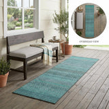 2' X 8' Turquoise Striped Washable Indoor Outdoor Runner Rug
