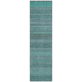 2' X 8' Turquoise Striped Washable Indoor Outdoor Runner Rug