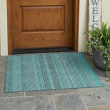 3' X 5' Turquoise Striped Washable Non Skid Indoor Outdoor Area Rug
