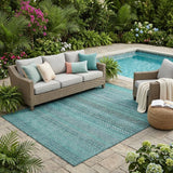 5' X 8' Turquoise Striped Washable Non Skid Indoor Outdoor Area Rug