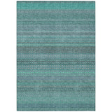 5' X 8' Turquoise Striped Washable Non Skid Indoor Outdoor Area Rug