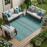 8' X 10' Turquoise Striped Washable Non Skid Indoor Outdoor Area Rug