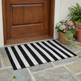 2' X 3' Black and White Striped Washable Indoor Outdoor Area Rug