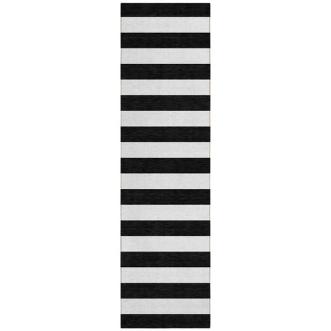 8' Runner Black and White Striped Washable Non Skid Indoor Outdoor Runner Rug