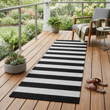 8' Runner Black and White Striped Washable Non Skid Indoor Outdoor Runner Rug