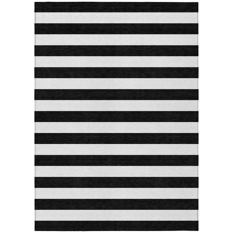 3' X 5' Black and White Striped Washable Non Skid Indoor Outdoor Area Rug