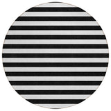 8' Round Black and White Round Striped Washable Non Skid Indoor Outdoor Area Rug