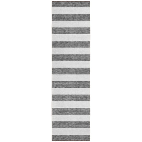 8' Runner Charcoal Striped Washable Non Skid Indoor Outdoor Runner Rug