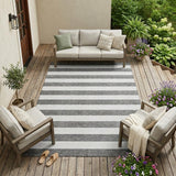 8' X 10' Charcoal Striped Washable Non Skid Indoor Outdoor Area Rug