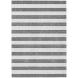 8' X 10' Charcoal Striped Washable Non Skid Indoor Outdoor Area Rug