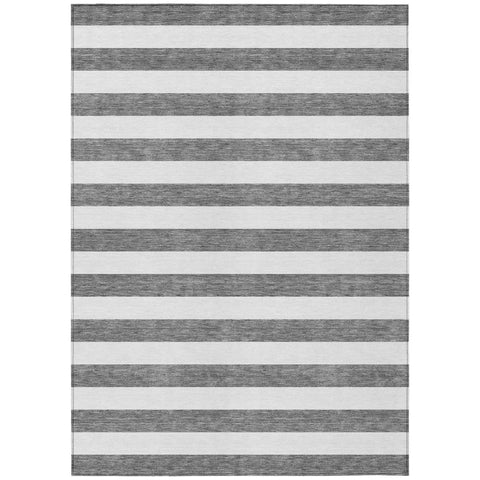 8' X 10' Charcoal Striped Washable Non Skid Indoor Outdoor Area Rug