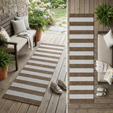 8' Runner Chocolate Striped Washable Non Skid Indoor Outdoor Runner Rug
