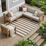 8' X 10' Chocolate Striped Washable Non Skid Indoor Outdoor Area Rug