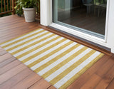 3' X 5' Gold Striped Washable Non Skid Indoor Outdoor Area Rug