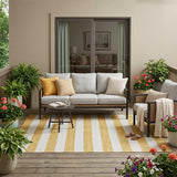 5' X 8' Gold Striped Washable Non Skid Indoor Outdoor Area Rug