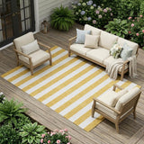 8' X 10' Gold Striped Washable Non Skid Indoor Outdoor Area Rug