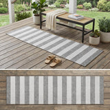 8' Runner Gray and White Striped Washable Non Skid Indoor Outdoor Runner Rug