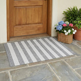 3' X 5' Gray and White Striped Washable Non Skid Indoor Outdoor Area Rug