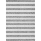 5' X 8' Gray and White Striped Washable Non Skid Indoor Outdoor Area Rug